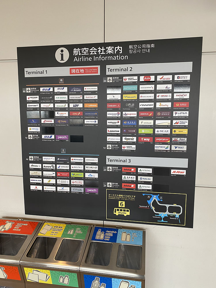 航空会社の利用ターミナル案内